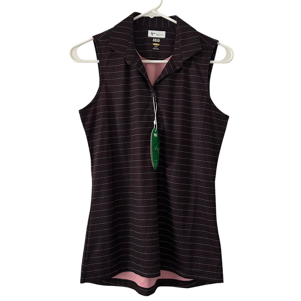 Greg Norman Women's Sleeveless Polo Small Check Golf Performance Top S Small New